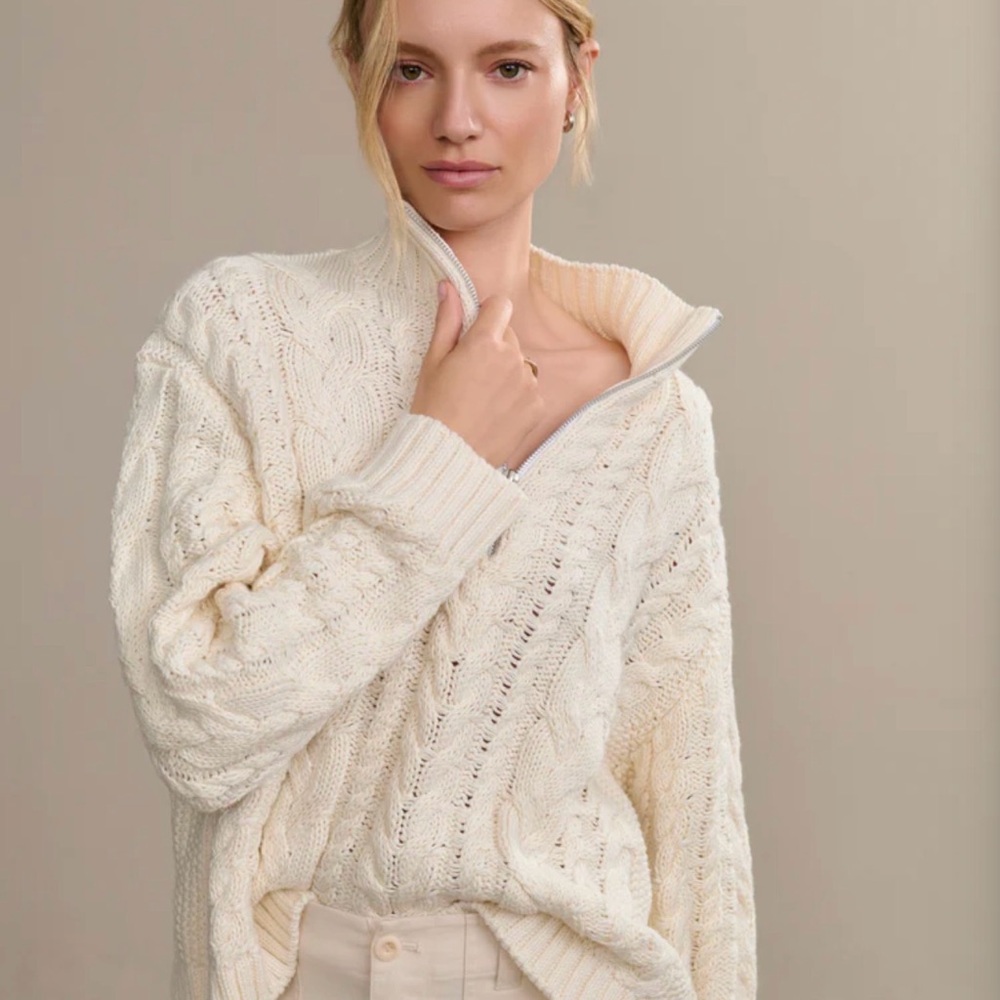 Jenni Kayne Cozy Cable Half Zip in Ivory